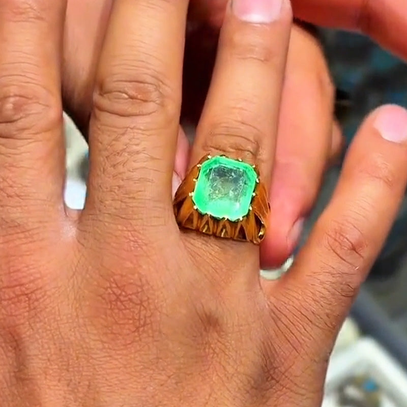 4.45Ct Octagon Emerald and Sapphire Vintage Style Hollow Ring-JEWELBUYS