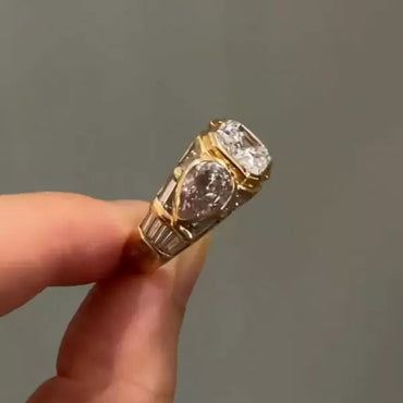 3.5ct Radiant Cut White Sapphire Half Bezel Set Vintage Engagement Ring-JEWELBUYS