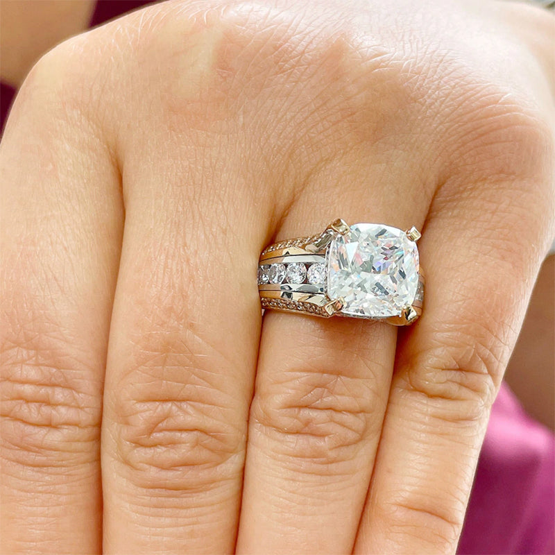 6.5ctw Cushion and Round Cut White Sapphire Engagement Ring -JEWELBUYS