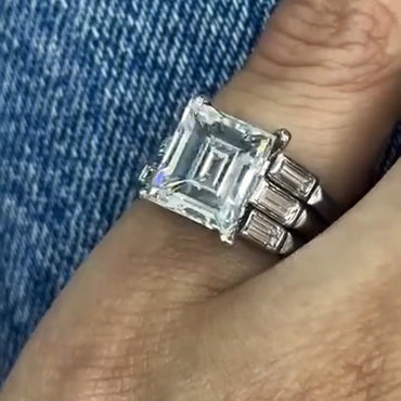 5.25Ctw Square Asherler-cut three-band sapphire engagement ring-JEWELBUYS