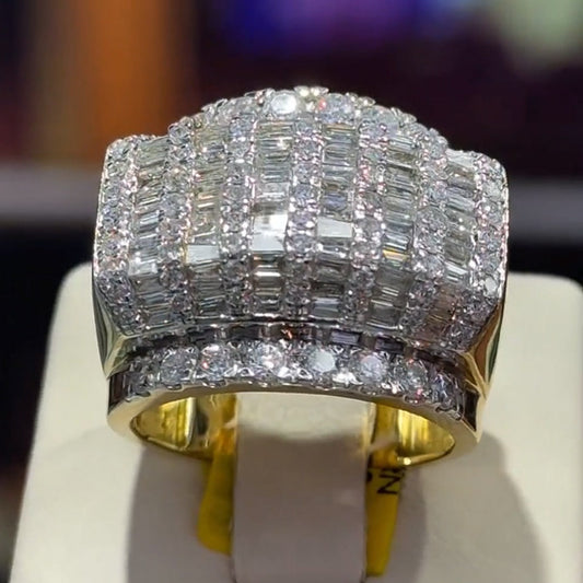 3.54Ctw Baguette and Round Cut White Sapphire Pave Setting Ring-JEWELBUYS