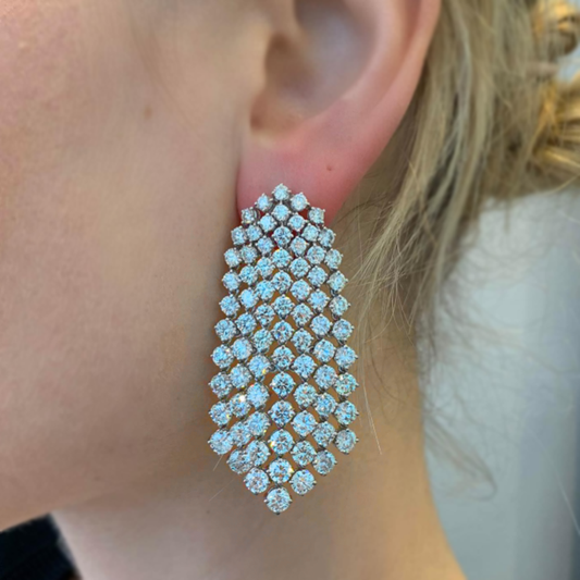 Gorgeous 12 ctw Round Cut White Gemstone Waterfall Earrings -JEWELBUYS