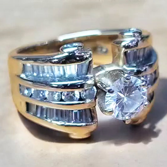 3.1Ctw Round and Baguette Cut Vintage Style White Sapphire Engagement Ring-JEWELBUYS