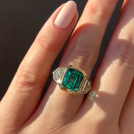 6 ctw Emerald Cut 3 Stones Gold Engagement Ring - JEWELBUYS