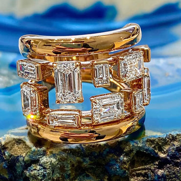 4.18ctw Rose Gold Baguette Sapphire Wide Ring-JEWELBUYS