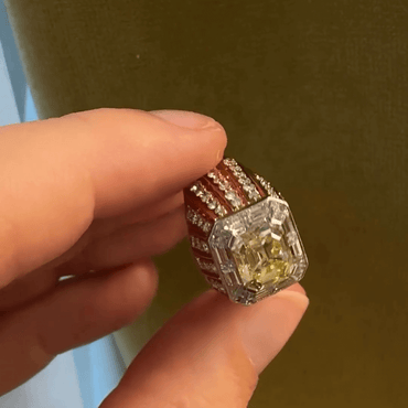 6ct Fancy Yellow Emerald Surrounded Round Cut White Sapphire Engagement Ring in Rose Gold-JEWELBUYS