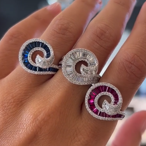 Stylish 1.5ctw Multi-Color Trapezoid Cut Wave Ring-JEWELBUYS