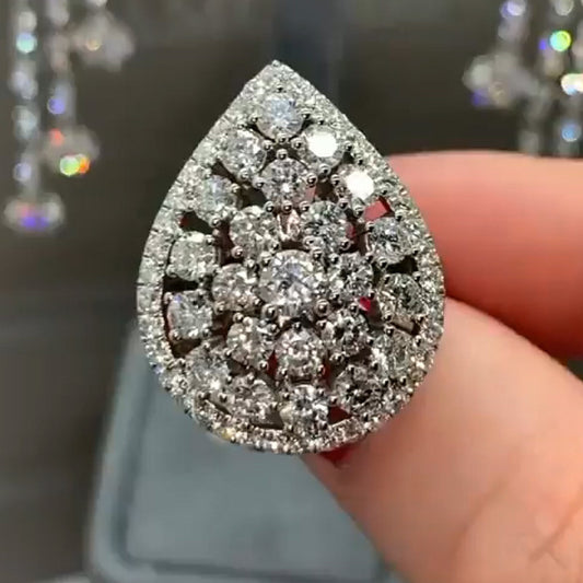 Stylish 4ct Pear Shaped Round Cut White Sapphire Women's Engagement Ring in Silver-JEWELBUYS