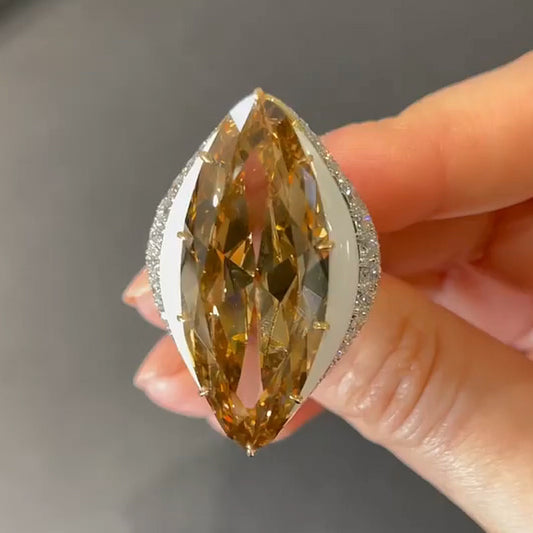 18.66ct Marquise Cut Brownish Yellow Large Gemstone Ring-JEWELBUYS