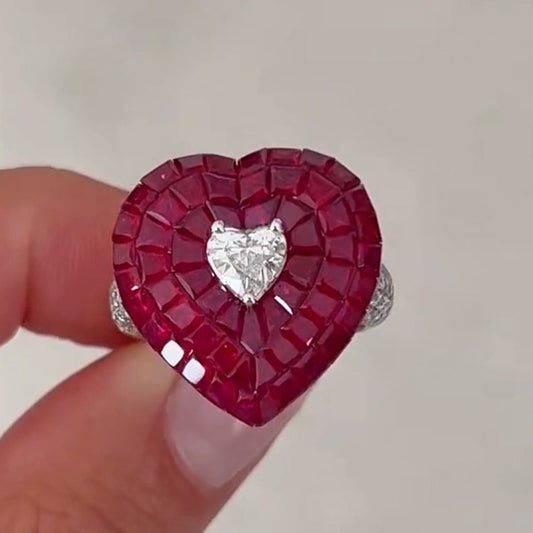 4.0Ctw Heart Cut Ruby Romantic Ring-JEWELBUYS