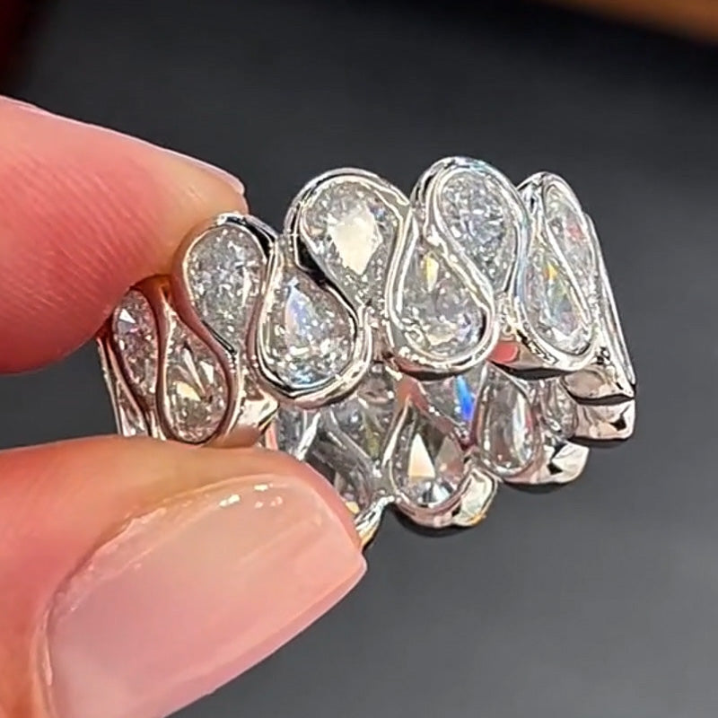 3.0ctw Classic Pear Cut White Sapphire Band - JEWELBUYS