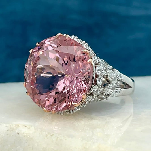 10.24Ctw Round Cut Pink Morganite Spectacular Ring-JEWELBUYS