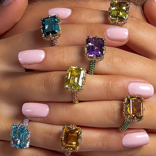 8 ctw Multicolor Sapphire Emerald Cut Paved Cocktail Ring - JEWELBUYS