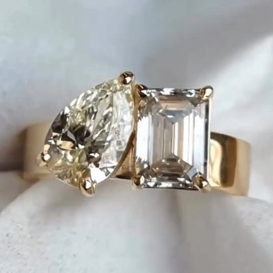 3.58ctw Two Stone White Sapphire Modern Style Engagement Ring-JEWELBUYS