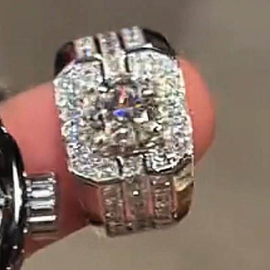 4ct Round Cut White Sapphire Wide Band Ring in Silver-JEWELBUYS