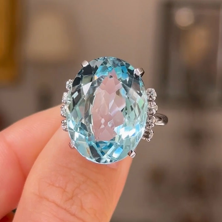 11ct Aquamarine Vintage Cocktail Sapphire Oval Cut Ring - JEWELBUYS