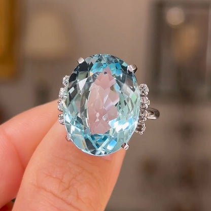 11ct Aquamarine Vintage Cocktail Sapphire Oval Cut Ring - JEWELBUYS