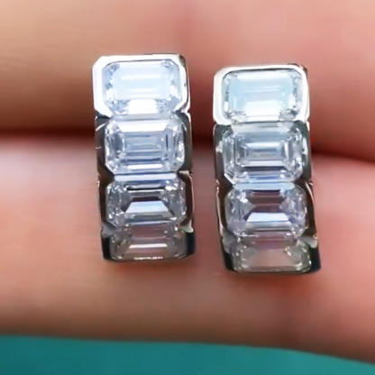 Stylish 8 ctw Emerald Cut White Gemstone Minimalist Design Earrings -JEWELBUYS