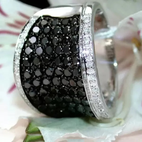 2.1ctw Round Cut Black & White Sapphire Pave Set Ring-JEWELBUYS