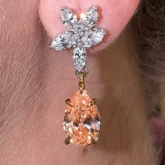 6ct Pear and Marquise Cut White and Pink Diamond Drop Earrings - JEWELBUYS