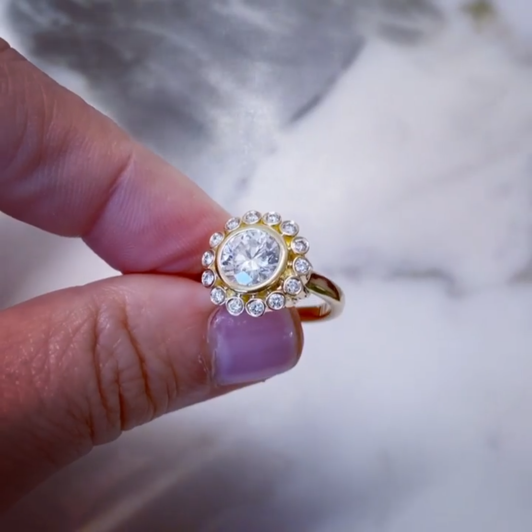 Wildflower Design 6ct Round Cut White Sapphire Women's Engagement Ring in Gold-JEWELBUYS