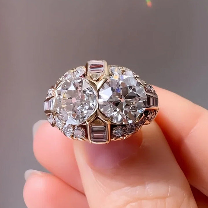 3.56Ctw Round Sapphire Double Stone Vintage Engagement Ring-JEWELBUYS