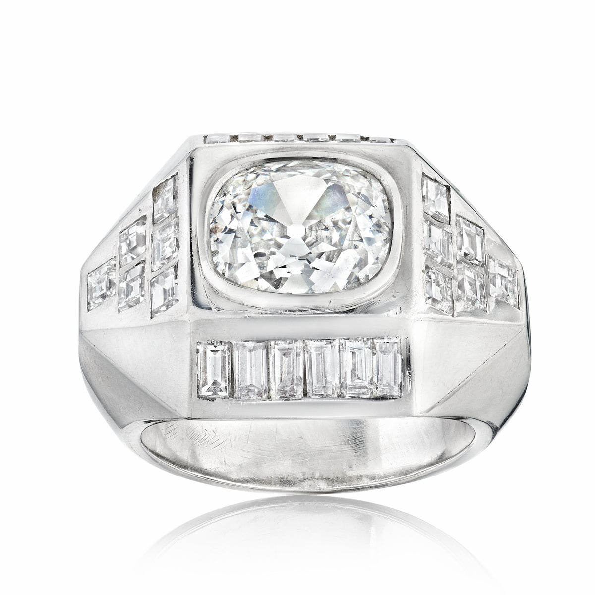 4.6 ctw Cushion-Cut Geometric-Faceted Sapphire Ring-JEWELBUYS