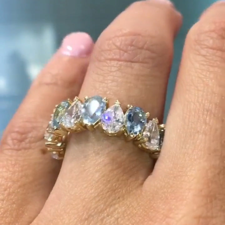2.65Ctw Two-tone pear-shaped sapphire eternal ring-JEWELBUYS