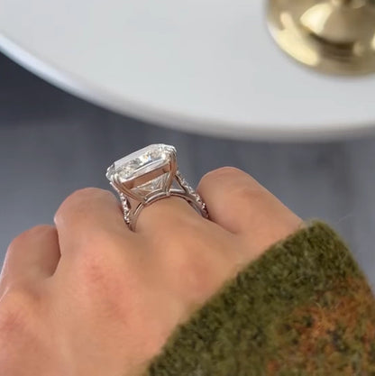 13.6Ct Cushion Cut Single Stone Personalized White Sapphire Engagement Ring-JEWELBUYS