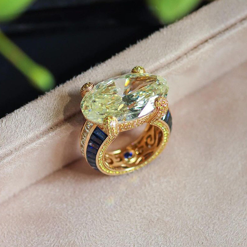8.0ct Oval Cut Yellow and Blue Stones Ring -JEWELBUYS