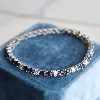Round Cut Blue and White Bicolour Gemstone Bracelet - JEWELBUYS