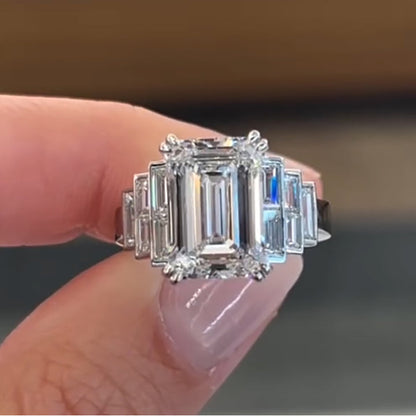 6ct Emerald Cut Step Engagement Ring - JEWELBUYS