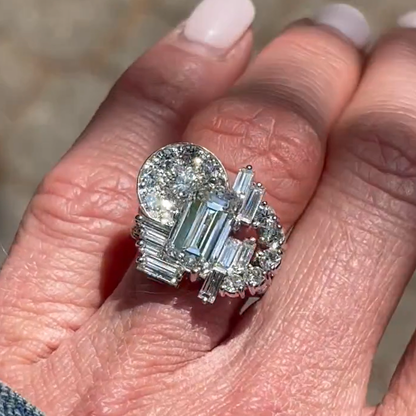 Unique 5.5 ctw Emerald Cut White Gemstone Ring - JEWELBUYS