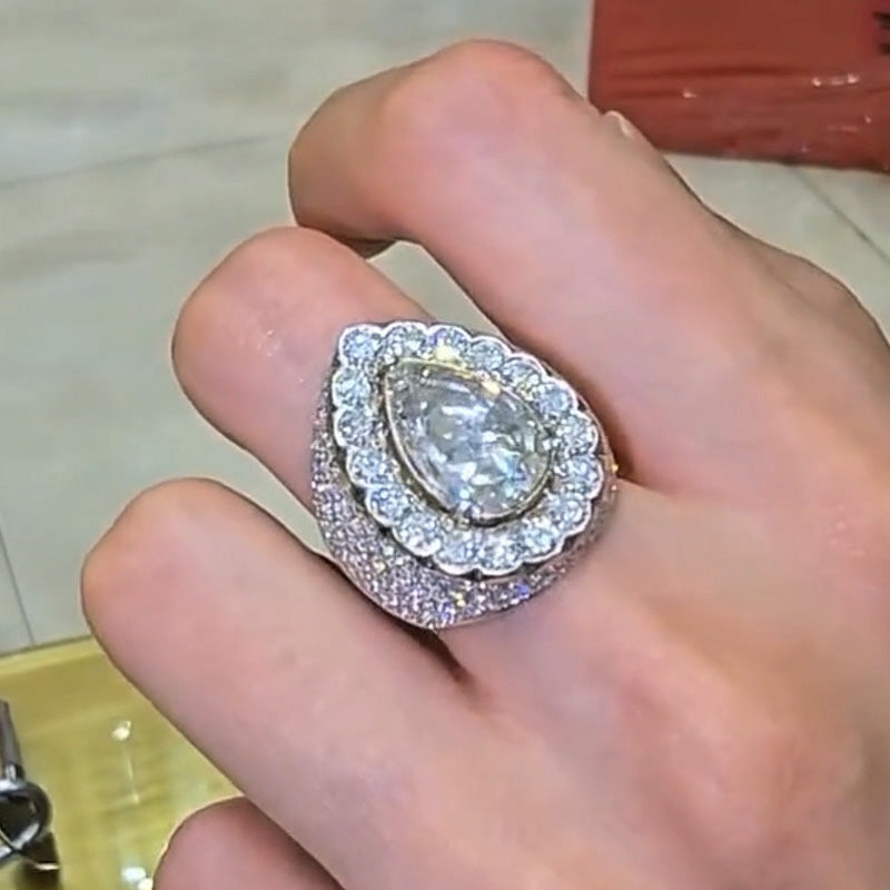 7.1Ctw Pear Lace White Sapphire Engagement Ring-JEWELBUYS