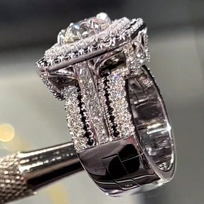 6.2Ctw Round Cut Black and White Sapphire Square Halo Engagement Ring-JEWELBUYS