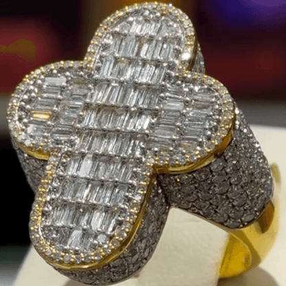 7ct Round & Baguette Cut White Sapphire Gold Cross Ring-JEWELBUYS