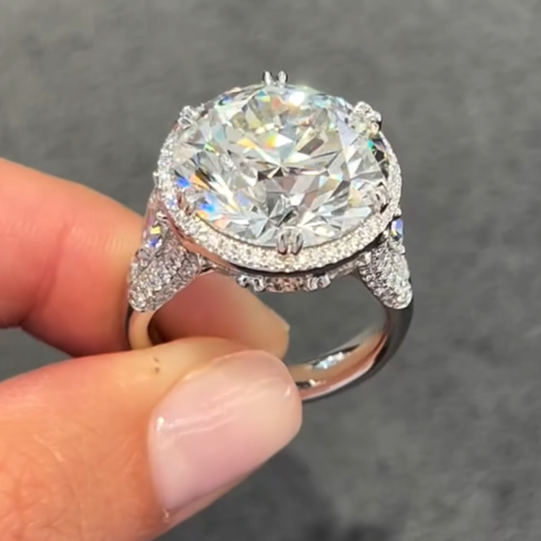 Spectacular 10ct Round Cut Brilliant Center White Sapphire Women's Engagement Ring in Silver-JEWELBUYS