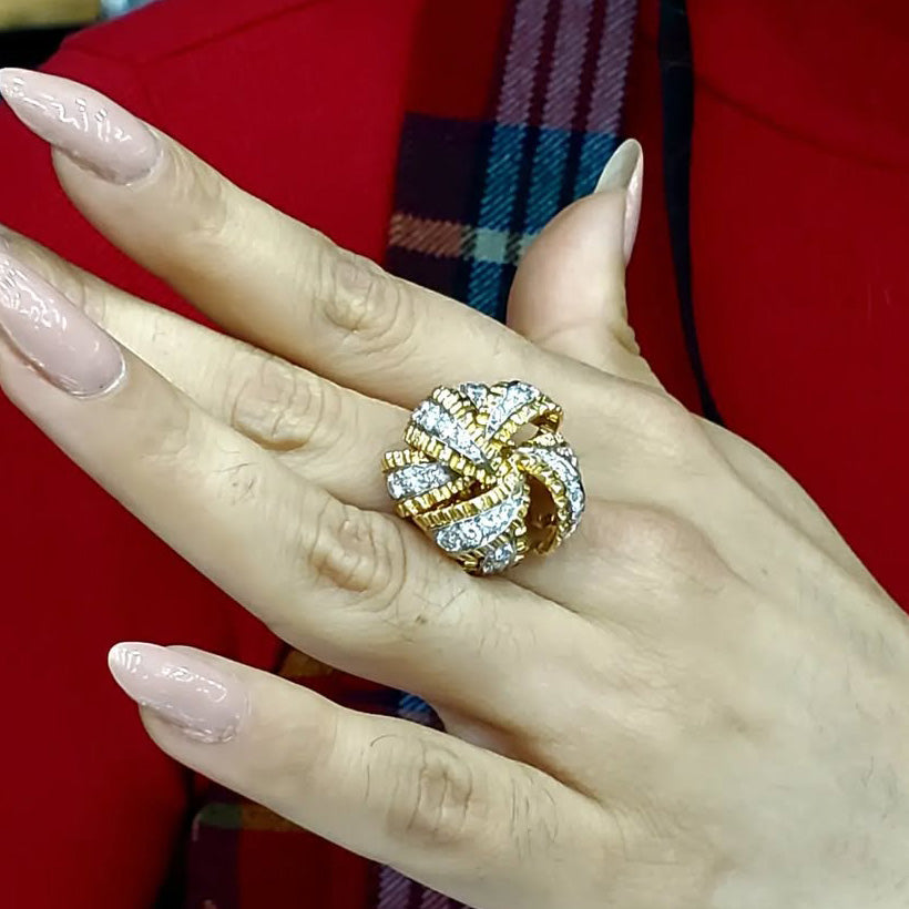 1.5Ctw Crushed White Sapphire Cocktail Art Ring-JEWELBUYS
