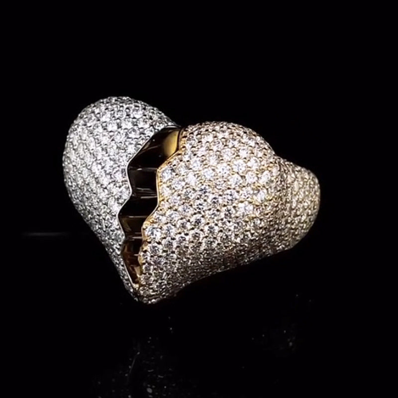 3ct Round Cut White Sapphire in a Heart-breaking Shaped Two Tone Feature Ring in Gold-JEWELBUYS