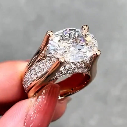 7.8ctw oval high mounted rose gold gemstone engagement ring -JEWELBUYS