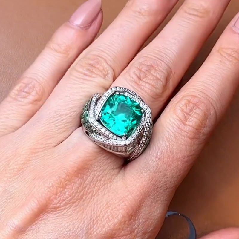 8.53ct Emerald Woven Diamond Ring - JEWELBUYS