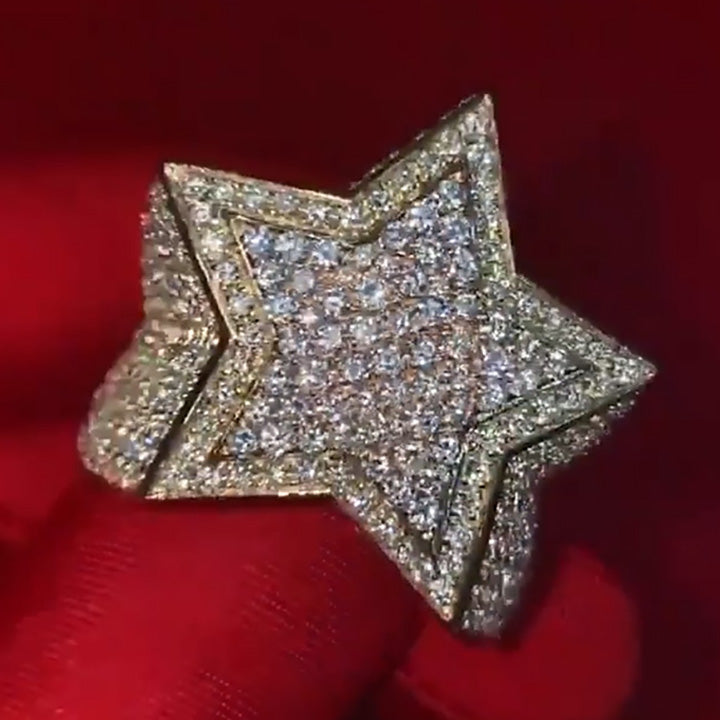 3ctw gold punk five point star diamond ring - JEWELBUYS