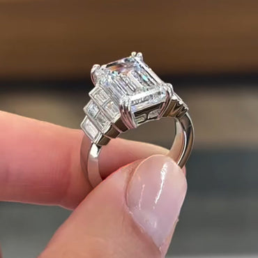 6ct Emerald Cut Step Engagement Ring - JEWELBUYS