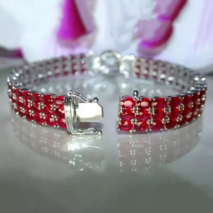 Vintage 33ctw Oval & Round Cut Ruby Sapphire Pave Set Bracelet-JEWELBUYS