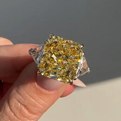 12ct Radiant Cut Yellow Sapphire Three Stone Engagement Ring - JEWELBUYS