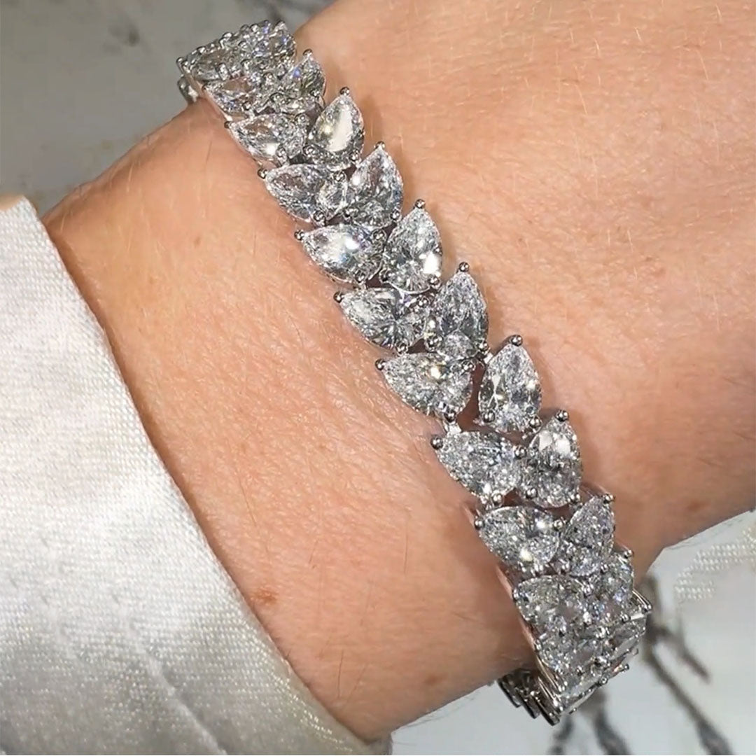 25ct Double Row Pear-Cut White Diamond Wheat Bracelet - JEWELBUYS