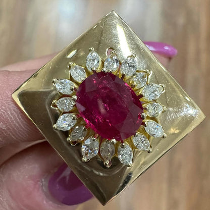 3.9Ctw Oval Cut Ruby and Marquise Cut White Sapphire Cocktail Ring-JEWELBUYS