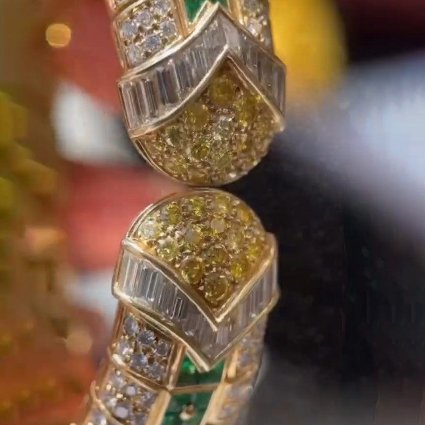 20Ctw Elegant and Dazzling Cushion-Shaped Fancy Yellow Emerald and Sapphire Bangle-JEWELBUYS