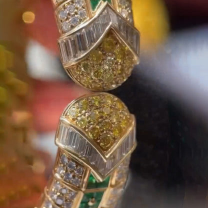 20Ctw Elegant and Dazzling Cushion-Shaped Fancy Yellow Emerald and Sapphire Bangle-JEWELBUYS