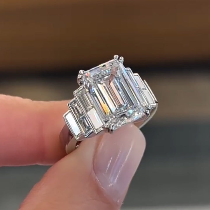 6ct Emerald Cut Step Engagement Ring - JEWELBUYS